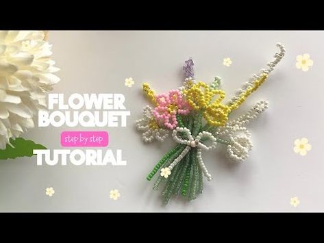 (247) FLOWER BOUQUET STEP BY STEP TUTORIAL - YouTube Beaded Flower Tutorial, Beaded Bouquet, Beads Bracelet Design, Mimosa, Flower Tutorial, Beading Tutorials, Beaded Pendant, Diy Beads, Flower Making