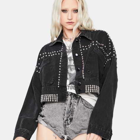 Moon Collection Studded Black Crop Denim Jacket Sz Large Nwt Questions? Leave A Comment Below! Bleached Denim Jacket, Acid Wash Denim Jacket, Denim Jacket Patches, Lined Denim Jacket, Tie Dye Denim, Embroidered Denim Jacket, Bleached Denim, Denim Patches, Distressed Denim Jacket