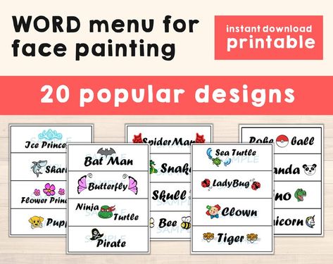 Zip Face, Bee Icon, Face Template, Word Board, Painting Words, Sign Maker, Paint Design, Menu Board, Face Painting Designs