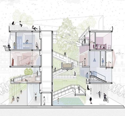 Section Drawing Architecture, Architecture Design Presentation, Conceptual Architecture, Instagram Drawing, Architecture Concept Diagram, Architecture Design Sketch, Architecture Collage, Architecture Graphics, Architectural Section