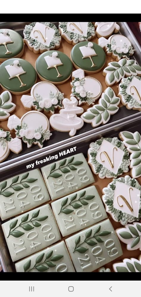 Wedding Shower Cookies, Bridal Shower Cookies, Sage Wedding, Boda Mexicana, Sage Green Wedding, Future Wedding Plans, Wedding Cookies, Wedding Desserts, Icing Cookies