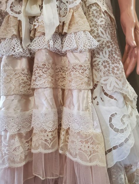 Antique and Vintage Lace Layered Dress/ Alternative Wedding Gown/fairytale Dress. - Etsy Canada Wedding Gown Fairytale, Recycling Textiles, Gown Fairytale, Lace Layered Dress, Alternative Wedding Gown, Lace Patchwork Dress, Dress Alternative, Bohemian Bridal, Lace Layers