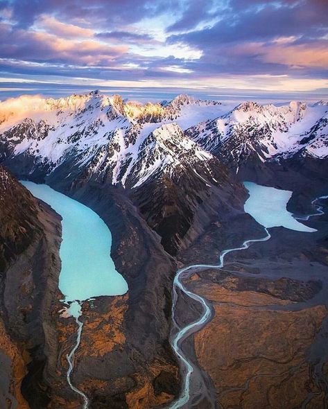 Southern Alps, New Zealand New Zealand Landscape, New Zealand Travel, Places Around The World, Nature Travel, Most Beautiful Places, Aerial View, Blue Water, Nature Pictures, Beautiful Landscapes