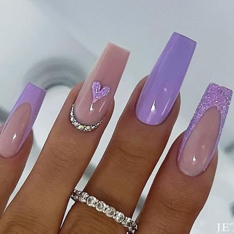 Jet Set Beauty GmbH on Instagram: "Dreamy @minea.nails #purplenails #purplenails💜 #purplenails💅💜 #naildesigns #nailswag #nailswagg" Purple Gel Nails, Acrylic Nail Designs Coffin, Purple Valentine, Inspiration Nails, Fake Nails Designs, Purple Acrylic Nails, Lilac Nails, Lavender Nails, Nails Design With Rhinestones