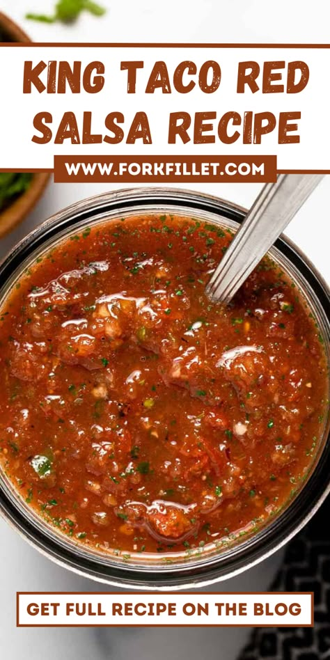 Are you ready to make your food taste amazing? Try King Taco Red Salsa Recipe! It's a special sauce that I love using in my kitchen. #RedSalsaRecipe King Taco Salsa Roja Recipe, Red Salsa For Tacos, Taco Salsa Recipes, El Torito Salsa Recipe, Red Taco Sauce, Authentic Salsa Recipe, Hot Salsa Recipes, Fresh Salsa Recipe Homemade, Red Salsa Recipe