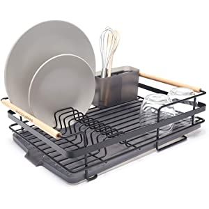 simplywire – Retro Premium Dish Drainer – Plate Drying Rack with Cutlery Holder & Drip Tray - Black : Amazon.co.uk: Home & Kitchen Modern Metal Kitchen, Kitchen Dish Drainers, Draining Rack, Draining Board, Counter Clean, Dish Drying Rack, Knife Storage, Plastic Cutlery, Cutlery Tray