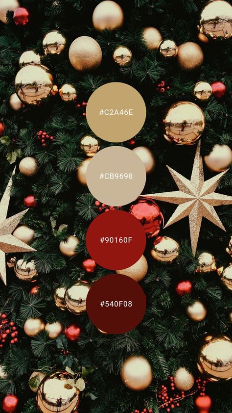 Christmas Aesthetic Red And Gold, Christmas Tree Ideas Red Gold Green, Neutral Christmas Colors, Red Green Gold Color Palette, Holiday Party Color Palette, Christmas Pantone Colour Palettes, Alternative Christmas Color Palette, Christmas Coloring Palette, Holiday 2024 Color Trends