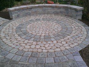 Paver Patio Installation, Circle Patio, Sitting Wall, Circular Patio, Diy Patio Pavers, Front Yard Patio, Patio Installation, Paver Designs, Brick Patio