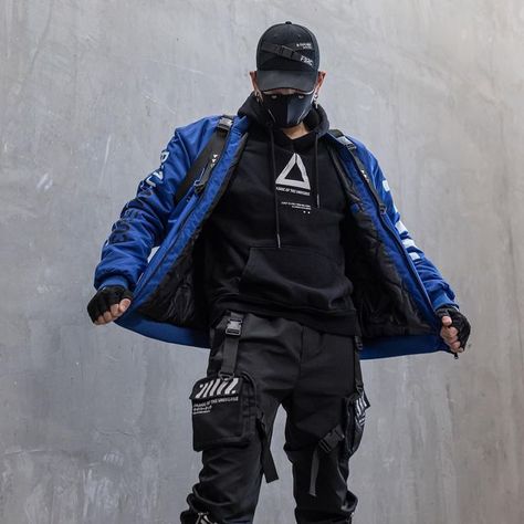 Fabric of the Universe® on Instagram: "BMJ-Type 303 Royal Blue Limited #fabricoftheuniverse #techwear #streetwear #cyberpunk #futureculture #membersoftheuniverse" Blue Techwear Outfit, Colourful Techwear, Fabric Of The Universe Techwear, Blue Cyberpunk Outfit, Techwear Outfits Male, Male Cyberpunk Outfit, Cyberpunk Clothing Men, Blue Techwear, Blue Streetwear Outfit