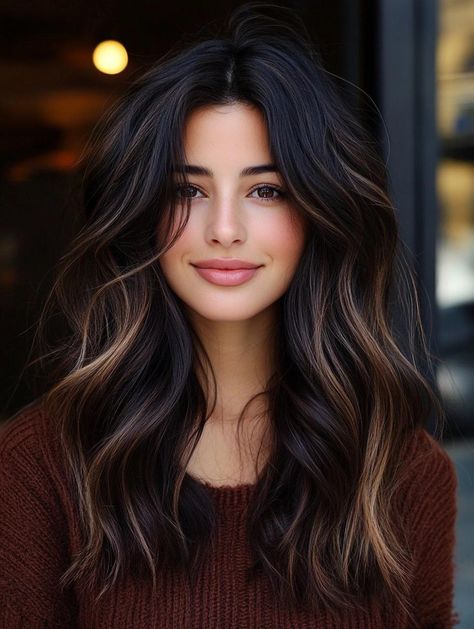 Fall Hair Colors for Brunettes: Top Trending Shades for Autumn Dark Hair Color For Brunettes, Black Hair With Chestnut Balayage, Dark Hair Options, Balayage Hair Fall 2024, Burnett Fall Hair, Fall Hair For Asians, Fall Hair Coloring For Brunettes, Bayalage Vs Ombre, Latina Fall Hair Colors