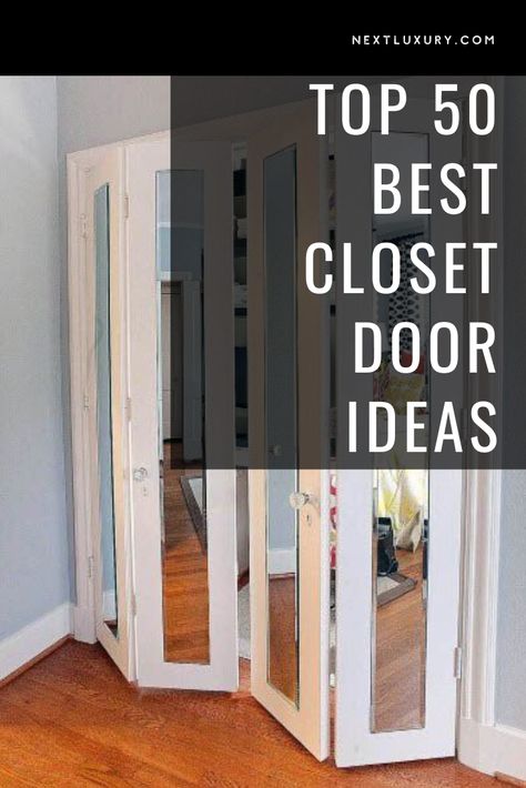 You may be more interested in the contents of your closet than your closet’s exterior, but don’t be too quick to dismiss your closet’s design potential.For rooms that could use a quick do-over, closest doors are an easy way to make an unforgettable transformation. #nextluxury #homedesign #homedecor #homedecorideas Doors For Linen Closet, How To Frame Mirrored Closet Doors, Small Walk In Closet Door Ideas, Minimalist Closet Doors, Mural On Closet Doors, Installing Closet Doors, Coat Closet Door Ideas Entryway, Modern Closet Door Ideas, Closet Glass Door Ideas