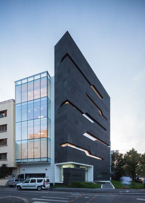 Monolit Office Building,Courtesy of Igloomedia / Cosmin Dragomir Art Galleries Architecture, Modern Architecture Design, Office Building Architecture, Glass Building, Modern Architecture Building, Commercial Architecture, Building Facade, Salou, Architecture Office