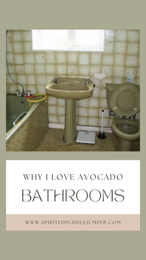 Avocado Green Bathroom, Avocado Bathroom, Avocado Bathroom Suite, Funky Bathrooms, Reclaimed Bathroom, Diy Kitchens, Puddle Jumper, Green Avocado, Larder Unit