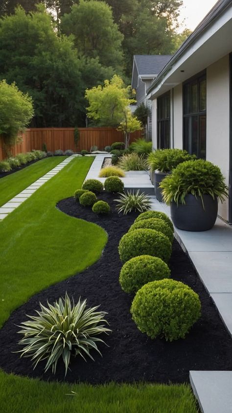 Create your own oasis with these modern backyard landscaping designs From pool and garden layout to small yard ideas and small yards garden design we've got you covered Explore small yard garden ideas small plants small yards patio design ideas and more Perfect for planning your dream outdoor space Clean Landscaping Front Yard, Minimal Front Yard Landscaping Ideas, Garden In Backyard Ideas, Side Yard Pea Gravel, Landscape Ideas For Modern House, Entry Garden Ideas Entrance, Small Minimalist Garden Ideas, Modern Garden Plants, Small Tree Front Yard