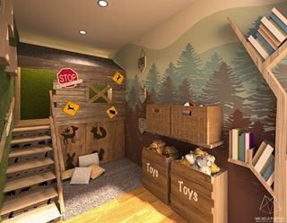 Wilderness Playroom Cabin Game Room, Hot Wheels Storage, Grandkids Room, Playroom Flooring, Basement Playroom, Beautifully Organized, Playroom Design, Playroom Organization, Camping Theme