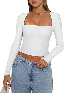 High Wasted Jeans, Shirt Crop Top, Square Neck Long Sleeve, Y2k Long Sleeve, T Shirt Crop Top, Colorful Crop Tops, Cropped Tops, Basic Long Sleeve, Women Long Sleeve Tops