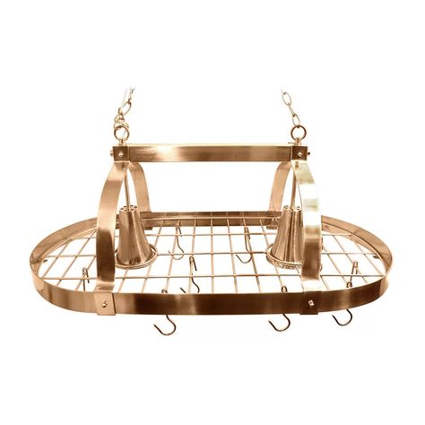 Darby Home Co 2 Light Kitchen Hanging Pot Rack | Wayfair.ca Essen, Pot Rack Light, Kitchen Pot Rack, Country Kitchen Lighting, Copper Home Accessories, Kitchen Lighting Design, Pot Storage, Pot Rack Hanging, Copper Lighting