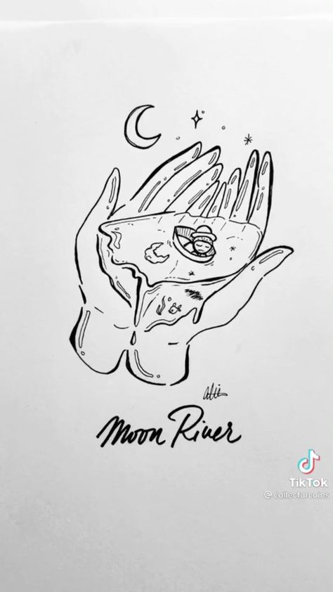 Moon River Frank Ocean Tattoo Frank Ocean Tattoo, River Tattoo, Vintage Tattoo Art, Ocean Tattoo, Sigil Tattoo, Ocean Tattoos, Doodle Tattoo, Moon River, Girly Tattoos