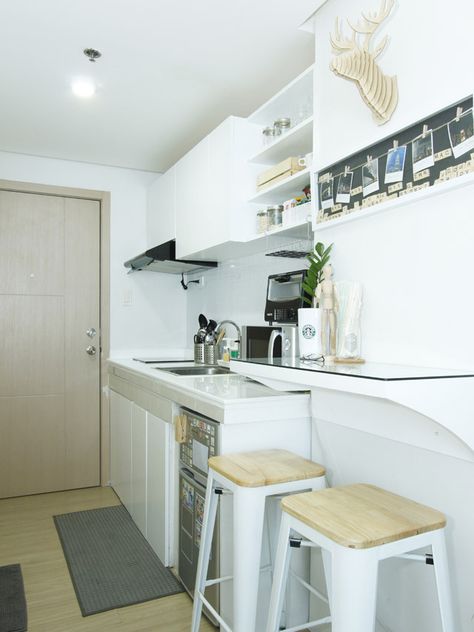 All-White Condo in Quezon City | RL Studio Type Condo Ideas Small Spaces, Studio Condo Design, Studio Type Condo Ideas, Smdc Condo, Small Condo Interior Design, Small Condo Design, Studio Type Condo, Small Condo Ideas, Condo Layout