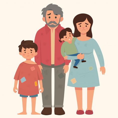 Poor family concept, father, mother and ... | Premium Vector #Freepik #vector #people #kids #family #woman Poor Family, Premium Vector