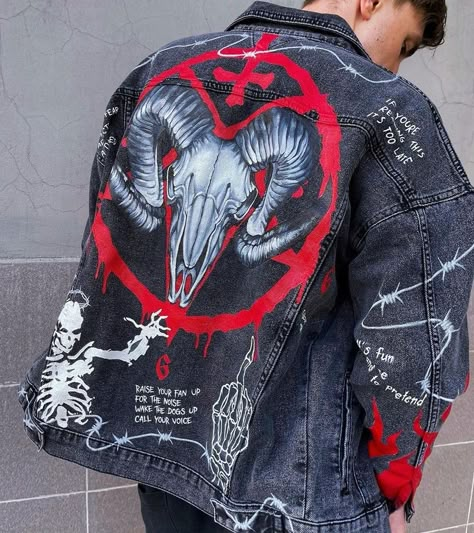 Denim Jacket Diy Paint, Customised Denim Jacket, Reworked Clothes, Akali League Of Legends, Diy Denim Jacket, Painted Clothes Diy, Gender Fluid Fashion, Alt Clothes, Custom Leather Jackets