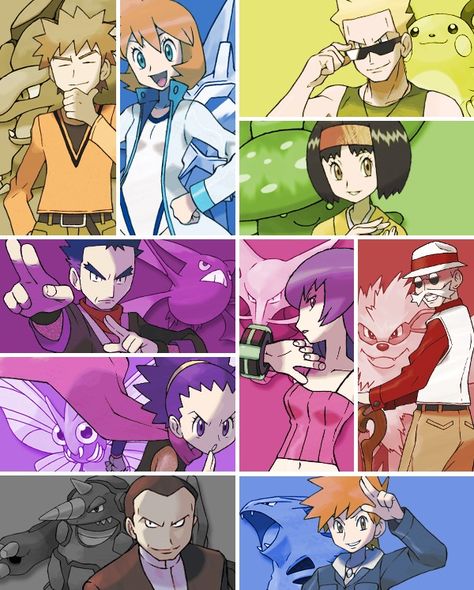 Kanto Gym Leaders. Kanto Gym Leaders, Pokemon Kanto, Pokemon Original, Pokemon Gym Leaders, Gijinka Pokemon, Pokemon Gym, Pokemon Fanart, Pokemon Special, Gym Leaders