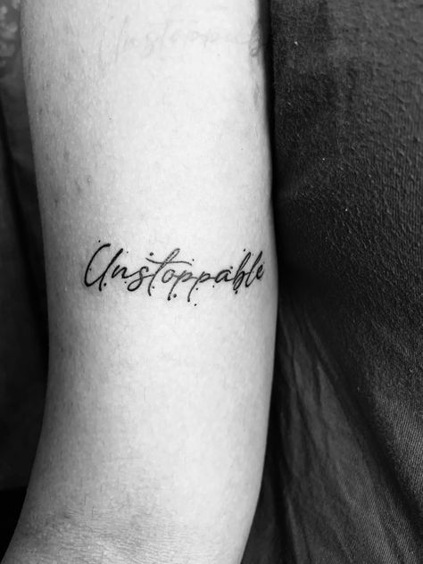 #unstoppabletattoo #tattooideas #tattoo #boldtattoo #onewordtattoo #symboltattoo Reverse Tattoo Words, Positive Word Tattoos For Women, Unstoppable Tattoo Font, Unstoppable Tattoo Ideas, I Was Not Built To Break Tattoo, Unstoppable Tattoo, African Tattoo, Quote Tattoo, Tattoos For Women Half Sleeve