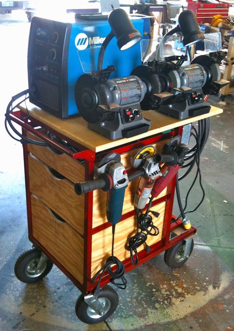 welding cart for mig welder, tools, grinders and accessories Officine In Garage, Welding Table Diy, Welding Tables, Welding Shop, Cart Ideas, Welding Cart, Welding And Fabrication, Diy Welding, Welding Table