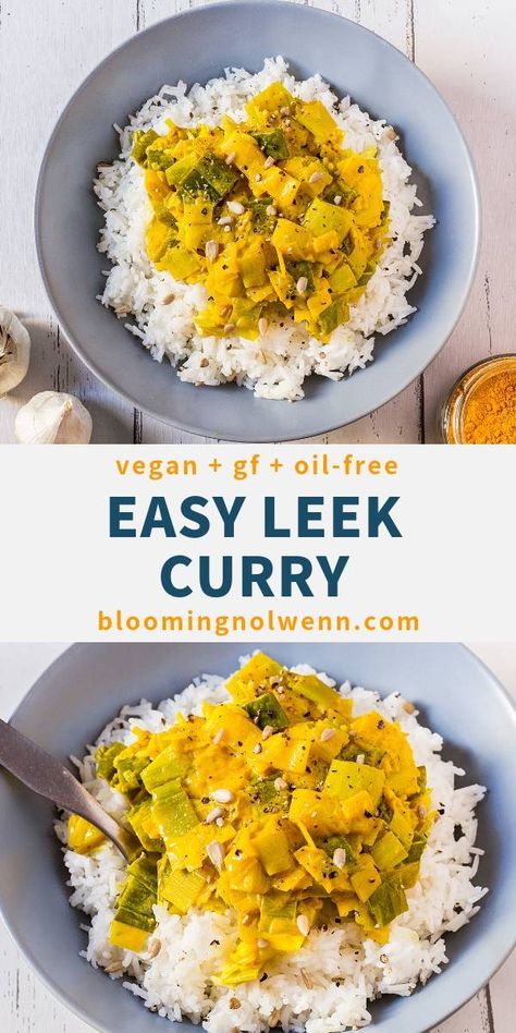 Easy Vegan Leek Curry | 3 Ingredients, Gluten-Free – Blooming Nolwenn Leek Curry, Vegetarian Inspiration, Curry 3, Leek Recipes, Vegan Curry, Vegetarian Dinners, Vegan Pumpkin, Nutritious Snacks, Winter Recipes