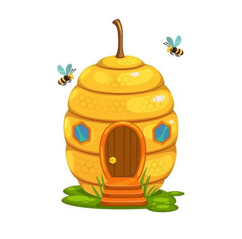 Beehive Cartoon, Honey Bee Swarm, Cartoon Fairy, Wild Bees, Bee Swarm, House Cartoon, Pumpkin Vector, Bee House, Honey Bee Hives