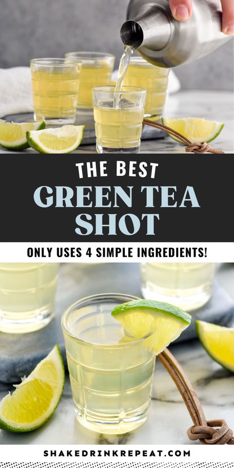 Green Tea Shots Recipes, Green Tea Cocktail, Shots Alcohol Recipes, Bartender Recipes, Green Tea Drinks, Best Green Tea, Yummy Alcoholic Drinks, Orange Tea, Sour Mix