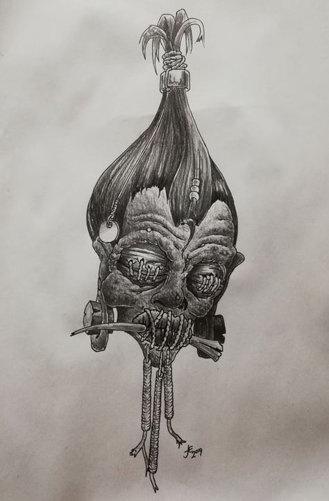 Shrunken head Shrunken Head Tattoo, Bc Aesthetic, Voodoo Doll Tattoo, Voodoo Tattoo, Voodoo Art, Catrina Tattoo, Shrunken Head, Evil Tattoos, Weird Drawings