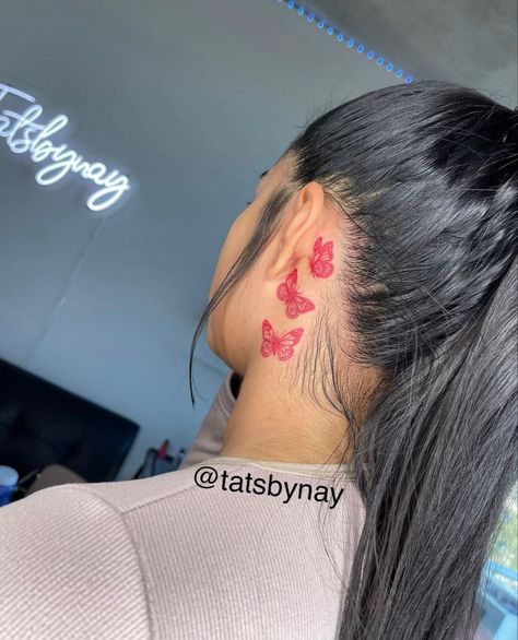 Butterfly Neck Tattoo, Behind Ear Tattoos, Side Neck Tattoo, Rib Tattoos For Women, Henna Inspired Tattoos, Cute Hand Tattoos, Pretty Hand Tattoos, Mommy Tattoos, Neck Tattoos Women