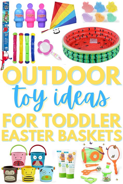 Outdoor Easter Basket Ideas, Sandbox Easter Basket, Toddler Easter Baskets, Toddler Easter Basket Ideas, Toddler Easter Basket, Dollar Tree Easter Basket, Easter Basket Toys, Unique Easter Baskets, Fun Easter Baskets