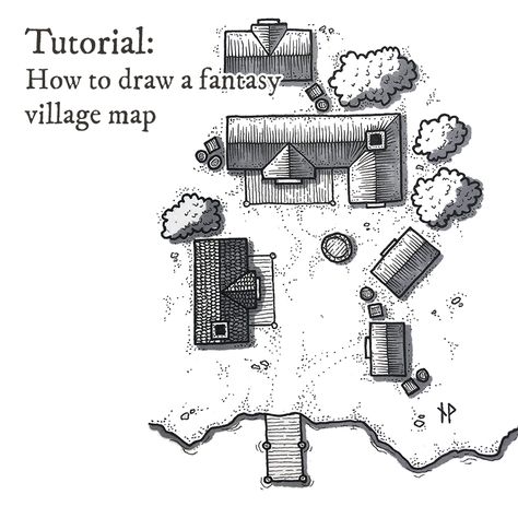 Villages and towns are important places in most fantasy roleplaying games. It’s a place for the adventurers to stock-up on gear before taking off on wilderness or dungeon expeditions, interact with… Fantasy Village Map, Fantasy Map Drawing, Map Drawing Ideas, Fantasy Map Drawing Ideas, City Map Drawing, Map Drawing, Fantasy City Map, Fantasy Map Making, Village Map