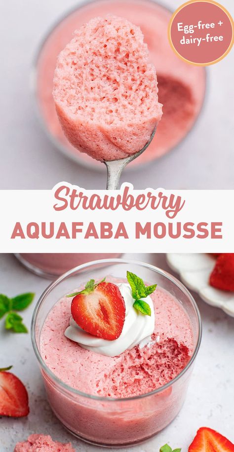 Recipes With Aquafaba, What To Do With Aquafaba, Aquafaba Frosting, Vegan Strawberry Recipes, Whipped Aquafaba, Aquafaba Mousse, Aquafaba Meringue, Vegan Mousse, Vegan Dessert Recipe