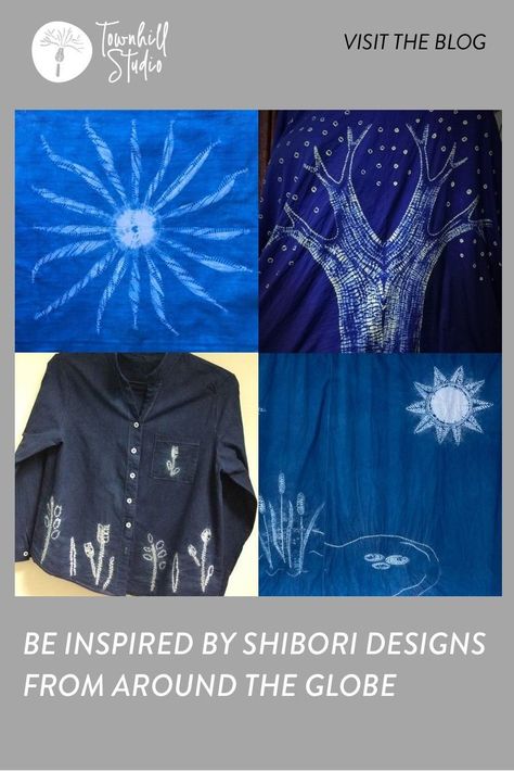 A blog with inspiration for using shibori fabrics with hand stitching. Some lovely images to motivate you to create stitched shibori pattern ideas. Discover more about shibori techniques. Build your confidence and be enthused to try your hand at this Japanese craft. Shibori Techniques Pattern, Shibori Shirt, Shibori Clothing, Stitched Shibori, Shibori Textiles, Fabric Dyeing Techniques, Shibori Designs, Shibori Fabric, Dark Blue Shirt