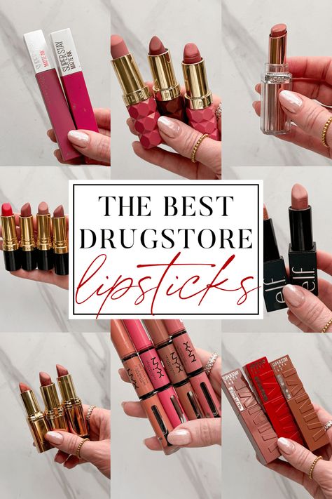 Best Drugstore Lipsticks That Look + Feel High End - so many amazing options and finishes! Best Cheap Lipstick, Best Maybelline Lipstick Shades, Must Have Lipstick Shades, Drugstore Matte Lipstick, Maybelline Lipstick Shades, Everyday Lipstick, Olive Skin Lipstick, Best Drugstore Lipstick, Best Long Lasting Lipstick