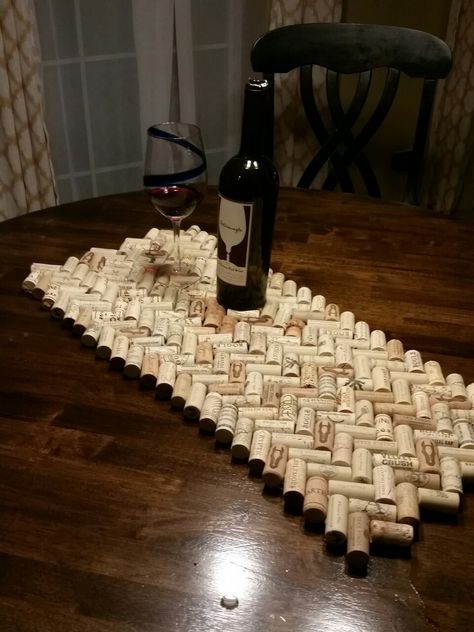 Wine cork table runner Wine Cork Table, Cork Table, Cork Collection, Diy Cork, Wine Cork Diy Crafts, Wine Cork Projects, Wine Cork Ornaments, Cork Crafts Diy, Wine Cork Diy