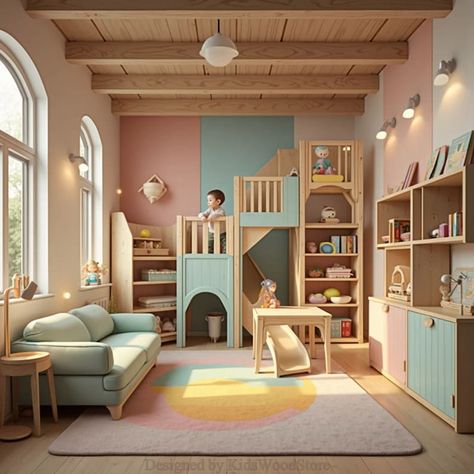 Custom Indoor Play Area & Kids Room Furniture for Daycare Personalized Wooden Play Spaces for Nurseries Homes - Etsy Canada Playroom Montessori At Home, Children’s Playroom Idea, Nursery Kindergarten Interior Design, Playarea Kids Livingroom, Kids Indoor Playground Business, Montessori Playroom Ideas, Play School Interiors Kindergarten, Church Mural, Indoor Play Area