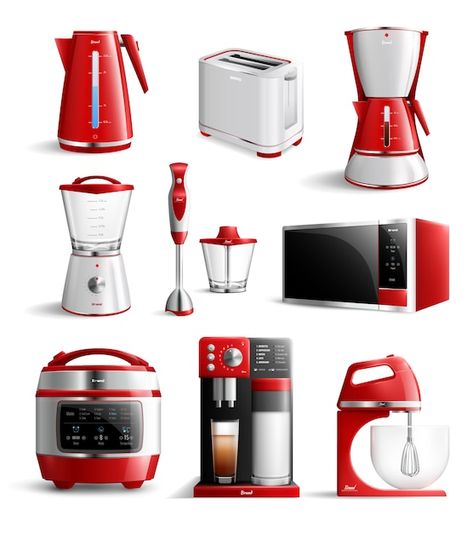 Free vector realistic household kitchen ... | Free Vector #Freepik #freevector #household-appliances #home-appliances #kitchen-appliances #electrical-appliances Kitchen Electrical Appliances, Kitchen Appliance Set, Kitchen Supply Store, Smeg Appliances, Appliance Cabinet, Zestaw Ikon, Electronic Appliances, Domestic Appliances, White Appliances