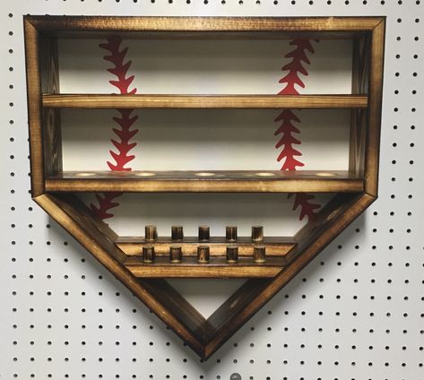 Holds 10 rings and balls no bat slots. Baseball Rings, Baseball Ring Holder, Baseball Shelf, Ring Holder Diy, Baseball Holder, Ring Display Case, Baseball Ring, Ball Display, Trophy Display