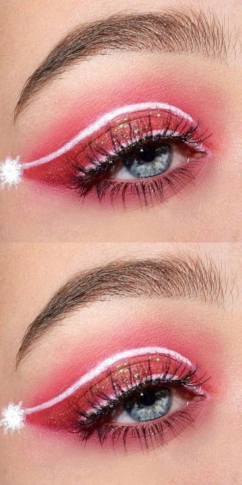 Holiday Makeup Christmas, Holiday Eye Makeup, Christmas Makeup Simple, Xmas Makeup, Christmas Eyeshadow, Holiday Eye, Make Up Designs, Christmas Eye Makeup, Cute Halloween Makeup