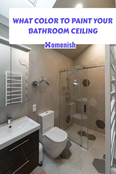 When it comes to bathroom design, the ceiling color is often overlooked. However, it plays a crucial role in the room's atmosphere. This article suggests eight color options to consider that can enhance your bathroom's visual appeal. Bathroom With Coloured Ceiling, Painting Bathroom Ceiling Dark, Bathrooms With Painted Ceilings, Bathroom Ceiling Paint Ideas, Bathroom Ceiling Color Ideas, Painted Bathroom Ceiling Ideas, Ceiling Colors For White Walls, Small Bathroom Ceiling Ideas, Bathroom Painted Ceiling