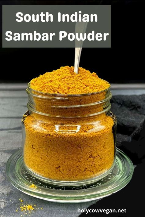 A sambar powder or sambhar podi is an Indian spice mix made by roasting and then blending together spices and legumes. It adds the most amazing flavor and texture to south Indian style dals called sambar or kuzhambu, but you can also use it in stir-fried vegetable curries and other dals. Sambar Powder Recipe, Vegetable Curries, Sambhar Recipe, Indian Spice Mix, Podi Recipe, Andhra Recipes, South Indian Breakfast Recipes, Masala Powder Recipe, Bites Recipes