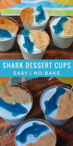 Easy Kid Snacks- Shark Cups | A fun way to celebrate shark week or an under the sea birthday party. Shark Jello Cups, Shark Week Food, Dessert Cups Easy, Shark Snacks, Cupcakes Kids, Kids Birthday Party Food, Shark Craft, Ocean Birthday Party, Under The Sea Birthday Party