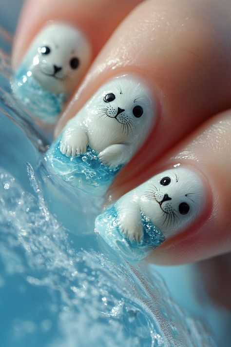 Dive into cuteness with this charming seal-themed nail art, perfect for animal lovers and those who appreciate creative and detailed manicures. These tiny, adorable seals bring a playful touch to your nails, making them a delightful conversation starter! 🌊✨ #NailArt #CuteNails #SealLove #CreativeManicure #Adorable  ... Lion Nails, Lily Images, Nails Making, Colorful Desserts, Animal Print Nails, Gel Designs, Fashion And Beauty Tips, Fancy Nails, Diy Style