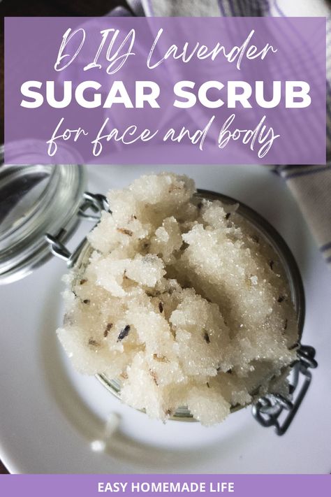 This lavender sugar scrub wraps up all the delicate, floral, and earthy notes of lavender. It’s quick, easy, and guaranteed to make your skin soft and supple, even if cold weather and endless dishwashing have dried your skin out. Pamper yourself or treat the women in your life with a beautiful DIY gift. You only need 4 ingredients and five minutes! Epsom Salt Scrub Recipe, Lavender Scrub, Epsom Salt Scrub, Salt Scrub Recipe, Diy Body Scrub Recipes, Lavender Products, Lavender Sugar, Diy Lavender, Lavender Sugar Scrub