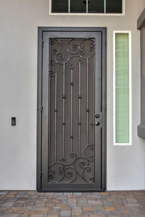 Quickly add security and elegance to your home in as little as 7 days. Your new Iron Security Screen Door will be designed for your home, custom built right here in AZ, and then installed in as little as 7 days. Choose one of our select iron security doors and get up to $150 Off – PLUS FREE In-Home Design Consultation, Quote and Installation. Limited time offer. See website for details. Security Door Design, Security Screen Doors, Wrought Iron Security Doors, Metal Gates Design, Iron Security Doors, Porte In Ferro, Security Screen Door, Steel Security Doors, Iron Entry Doors