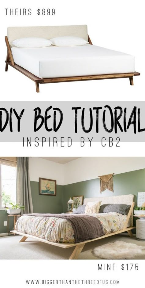 Make this Mid Century Modern Bed Inspired by one from CB2! Platform Bed Diy, Bedframe Diy, Diy Bed Frame Easy, Diy Mid Century Modern, Diy Daybed, Mid Century Modern Bed, Furnitur Ruang Keluarga, Diy Platform Bed, Bed Platform